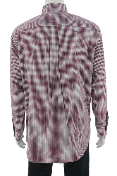 Brooks Brothers Mens Red Check Button-Down Cotton Shirt Long Sleeve Size L