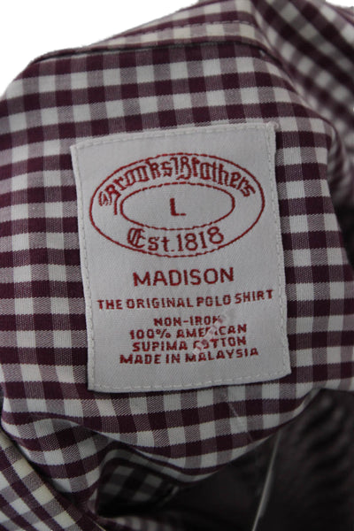 Brooks Brothers Mens Red Check Button-Down Cotton Shirt Long Sleeve Size L