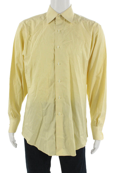 Brooks Brothers Mens Yellow Check Point Collar Cotton Dress Shirt Size L
