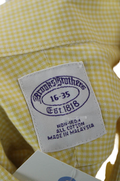 Brooks Brothers Mens Yellow Check Point Collar Cotton Dress Shirt Size L