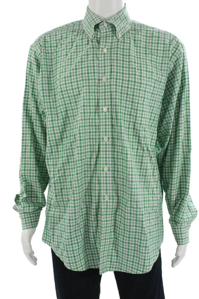 Brooks Brothers Mens Button-Down Long Sleeve Check 100% Cotton Green Size L