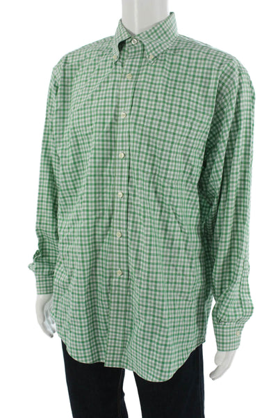 Brooks Brothers Mens Button-Down Long Sleeve Check 100% Cotton Green Size L