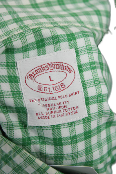 Brooks Brothers Mens Button-Down Long Sleeve Check 100% Cotton Green Size L