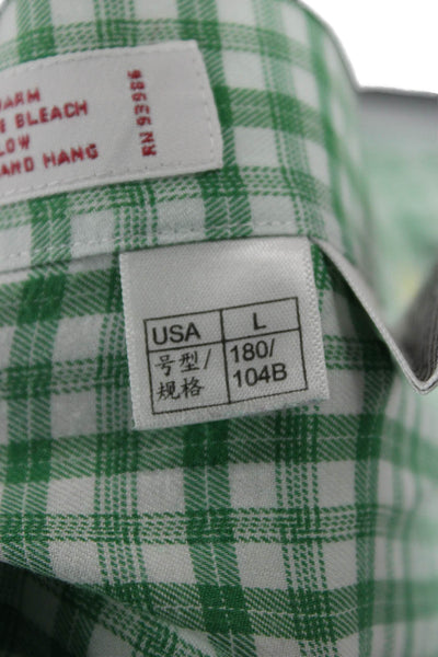 Brooks Brothers Mens Button-Down Long Sleeve Check 100% Cotton Green Size L