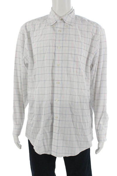 Brooks Brothers Men Button-Down Shirt White Check Supima Cotton Size L