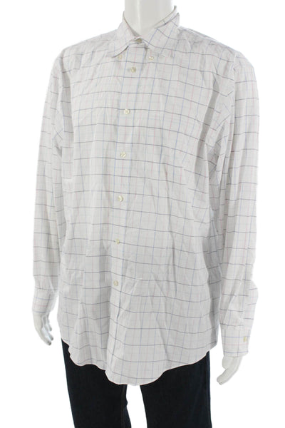 Brooks Brothers Men Button-Down Shirt White Check Supima Cotton Size L