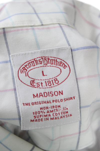 Brooks Brothers Men Button-Down Shirt White Check Supima Cotton Size L