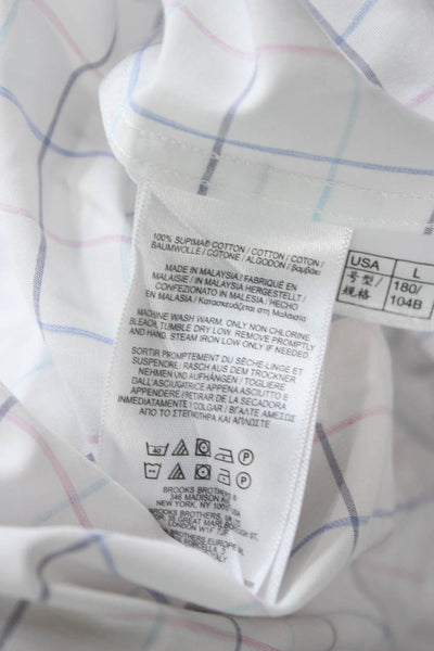 Brooks Brothers Men Button-Down Shirt White Check Supima Cotton Size L