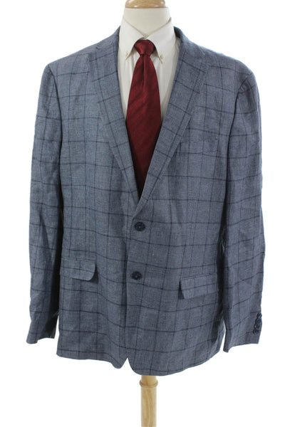 Lauren Ralph Lauren Mens Blue Linen Check Blazer Button Collared Spring Size 48