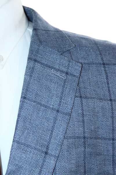 Lauren Ralph Lauren Mens Blue Linen Check Blazer Button Collared Spring Size 48