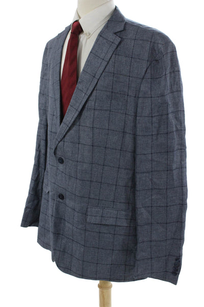 Lauren Ralph Lauren Mens Blue Linen Check Blazer Button Collared Spring Size 48