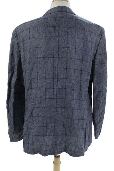 Lauren Ralph Lauren Mens Blue Linen Check Blazer Button Collared Spring Size 48
