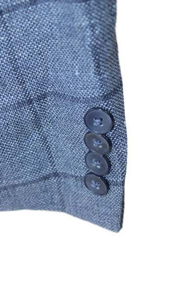 Lauren Ralph Lauren Mens Blue Linen Check Blazer Button Collared Spring Size 48