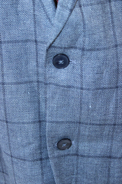 Lauren Ralph Lauren Mens Blue Linen Check Blazer Button Collared Spring Size 48