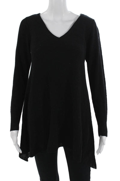 Eileen Fisher Womens V-Neck Pullover 100% Wool Black Long Sleeve Size XS