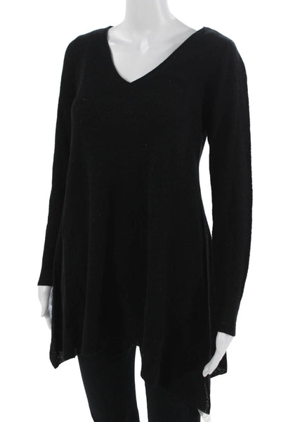 Eileen Fisher Womens V-Neck Pullover 100% Wool Black Long Sleeve Size XS