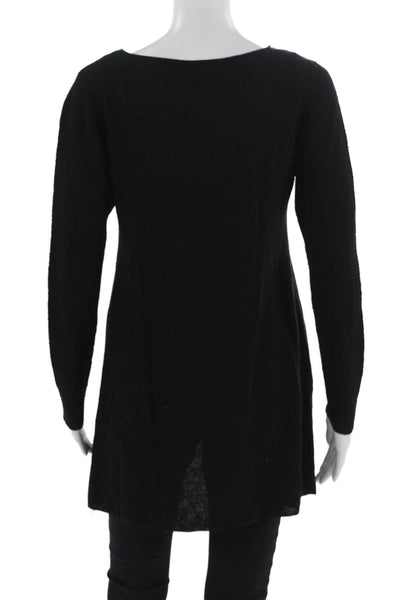 Eileen Fisher Womens V-Neck Pullover 100% Wool Black Long Sleeve Size XS