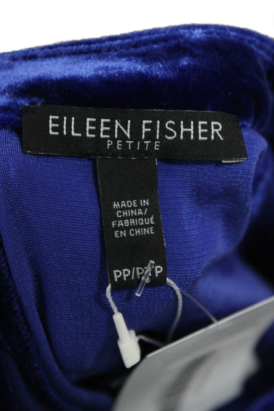 Eileen Fisher Women Dark Blue Mock Neck Short Sleeve Blouse Rayon Silk Size PP