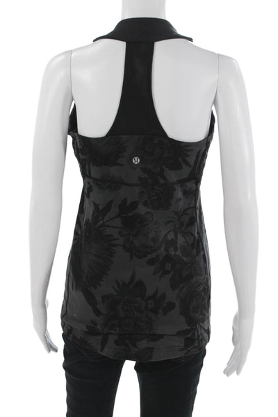 Lululemon Women Black Floral Square Neck Sleeveless Nylon Tank Size 4