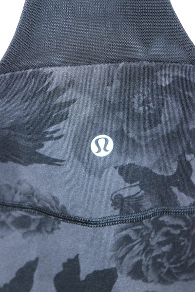 Lululemon Women Black Floral Square Neck Sleeveless Nylon Tank Size 4