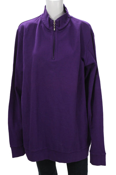 Peter Millar Women Pullover Sweatshirt Purple Cotton Mock Neck Zip Size 2XL