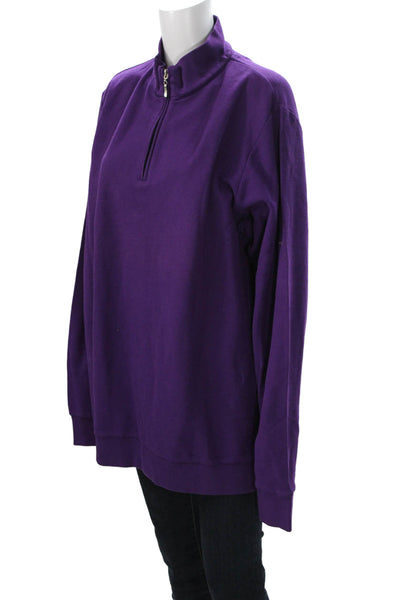 Peter Millar Women Pullover Sweatshirt Purple Cotton Mock Neck Zip Size 2XL