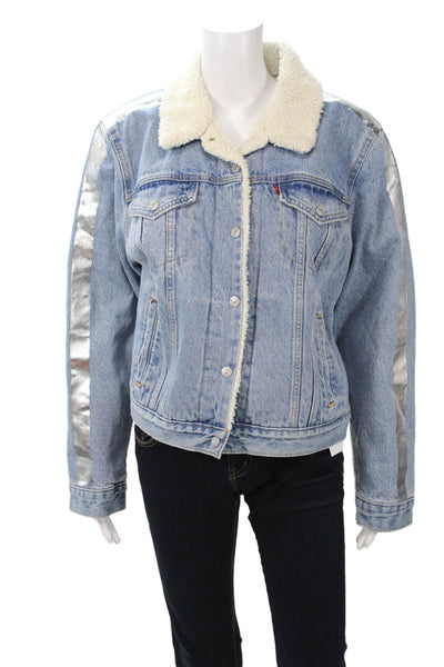 Levi Strauss & Co Women 90s Light Blue Cotton Collared Button Jacket Size XL