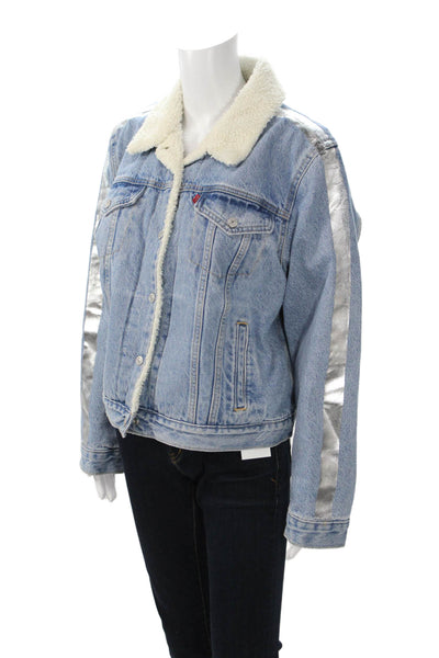 Levi Strauss & Co Women 90s Light Blue Cotton Collared Button Jacket Size XL