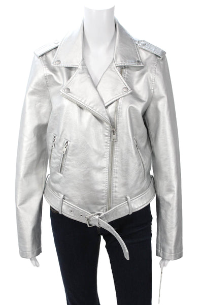 Levi Strauss & Co Womens Biker Motorcycle Jacket Gray Polyurethane Size L