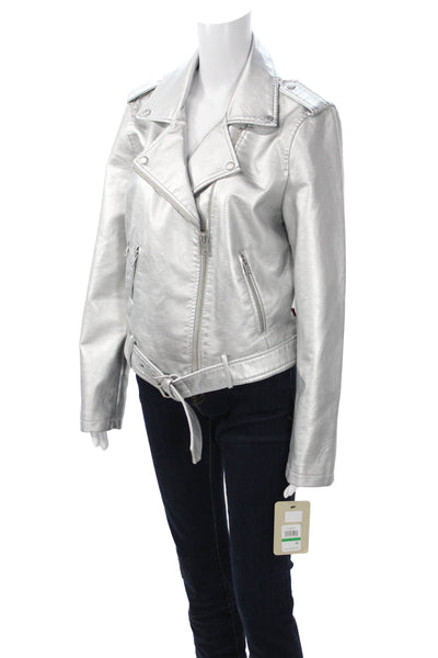 Levi Strauss & Co Womens Biker Motorcycle Jacket Gray Polyurethane Size L