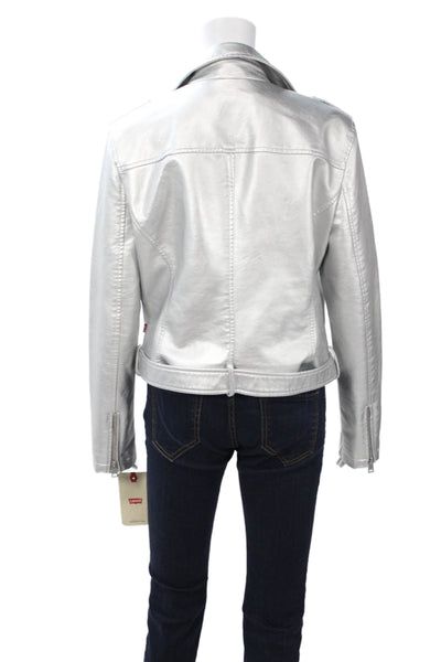 Levi Strauss & Co Womens Biker Motorcycle Jacket Gray Polyurethane Size L
