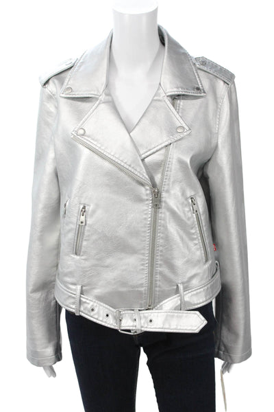 Levi Strauss & Co Womens Biker Jacket Gray Collared Long Sleeve Buckle Size L