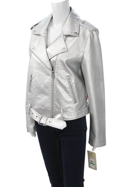 Levi Strauss & Co Womens Biker Jacket Gray Collared Long Sleeve Buckle Size L