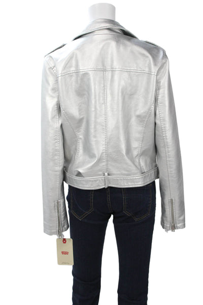 Levi Strauss & Co Womens Biker Jacket Gray Collared Long Sleeve Buckle Size L