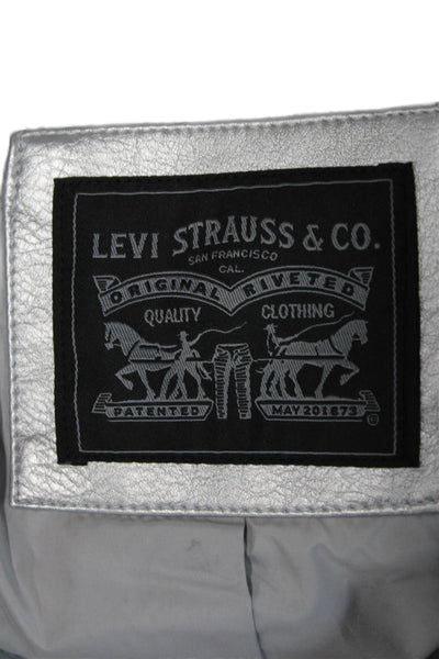 Levi Strauss & Co Womens Biker Jacket Gray Collared Long Sleeve Buckle Size L