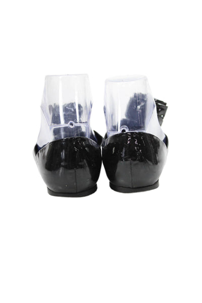 Roger Vivier Womens Flower Detail Patent Leather Dorsay Ballet Flats Black 38.5