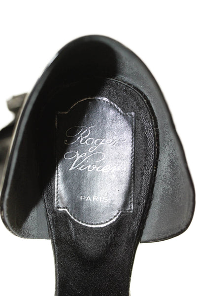 Roger Vivier Womens Flower Detail Patent Leather Dorsay Ballet Flats Black 38.5