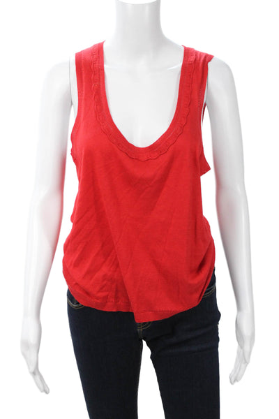 Luca Luca Women Red V-Neck Silk Cotton Cashmere Basic Tank Designer Size XL