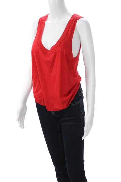 Luca Luca Women Red V-Neck Silk Cotton Cashmere Basic Tank Designer Size XL