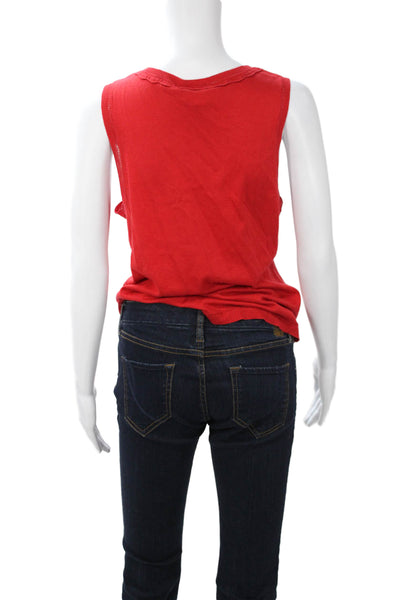 Luca Luca Women Red V-Neck Silk Cotton Cashmere Basic Tank Designer Size XL