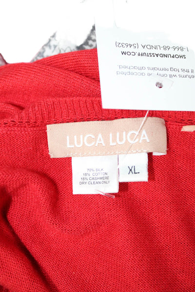 Luca Luca Women Red V-Neck Silk Cotton Cashmere Basic Tank Designer Size XL