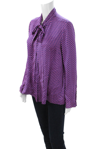 By Malene Birger Women Dark Blue Silk Geometric Blouse Long Sleeve Size 38