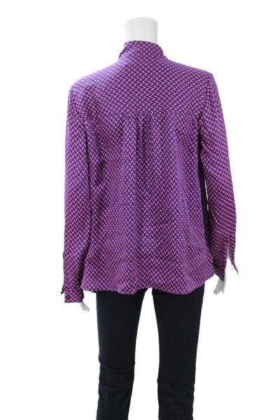 By Malene Birger Women Dark Blue Silk Geometric Blouse Long Sleeve Size 38