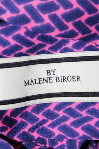 By Malene Birger Women Dark Blue Silk Geometric Blouse Long Sleeve Size 38
