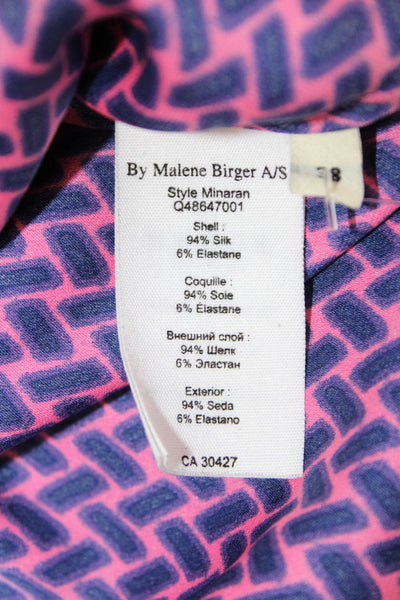 By Malene Birger Women Dark Blue Silk Geometric Blouse Long Sleeve Size 38