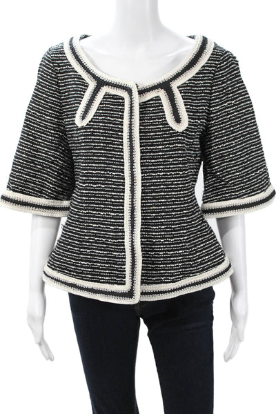 Escada Womens Black Striped Tie Jacket 3/4 Sleeve Round Neck Size 42
