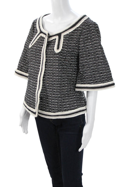 Escada Womens Black Striped Tie Jacket 3/4 Sleeve Round Neck Size 42