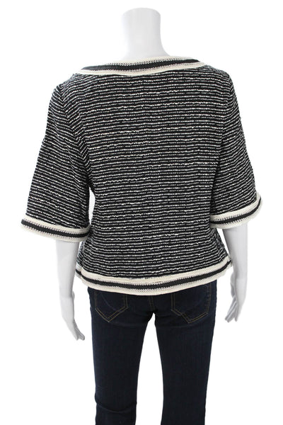 Escada Womens Black Striped Tie Jacket 3/4 Sleeve Round Neck Size 42
