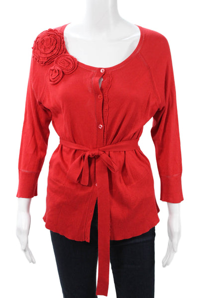 Luca Luca Womens Cardigan Sweater Red Silk Cashmere Blend 3/4 Sleeve Size XL