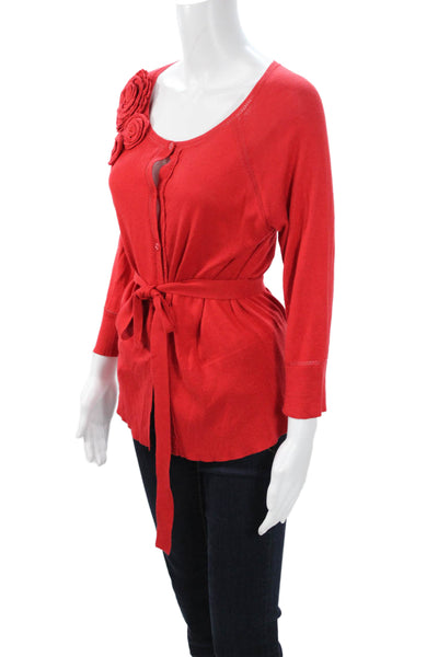Luca Luca Womens Cardigan Sweater Red Silk Cashmere Blend 3/4 Sleeve Size XL